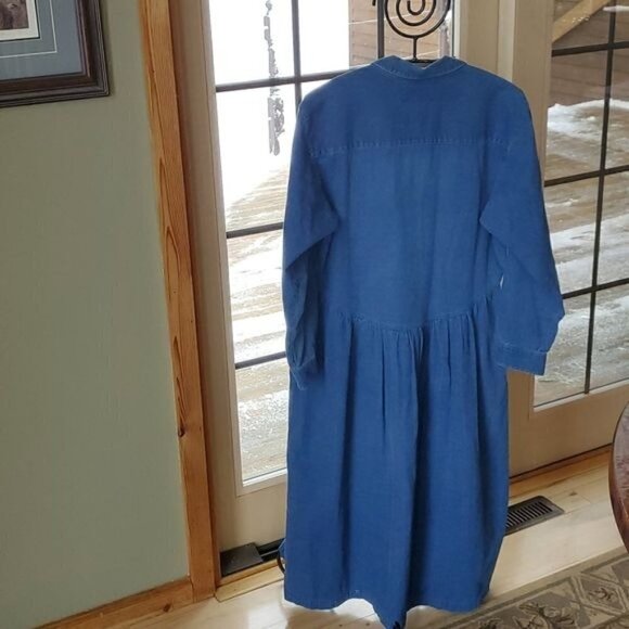 Eddie Bauer Blue Jean Dotted Pocketed‎ Button Down LS Sz M Dress - Picture 5 of 13